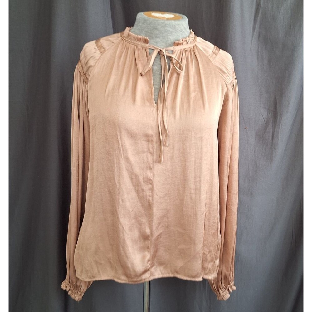 XS Anthropology Philosophy Shiny Satin Pleated Shoulder Romantic Boho Feminine